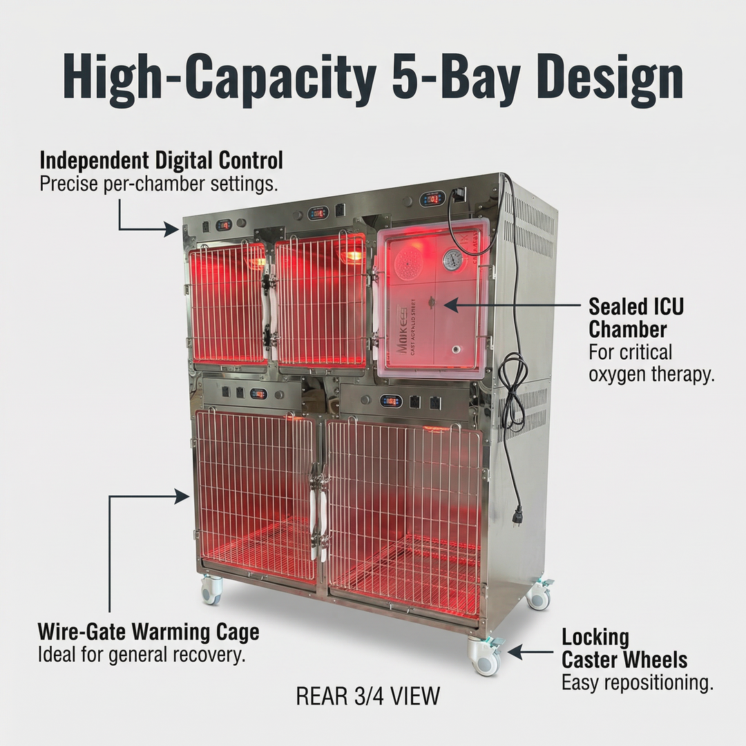 Veterinary Transparent Acrylic Oxygen Cage Chamber with Adjustable Flow Meter for Cats and Dogs Pet Hospital Clinic Use