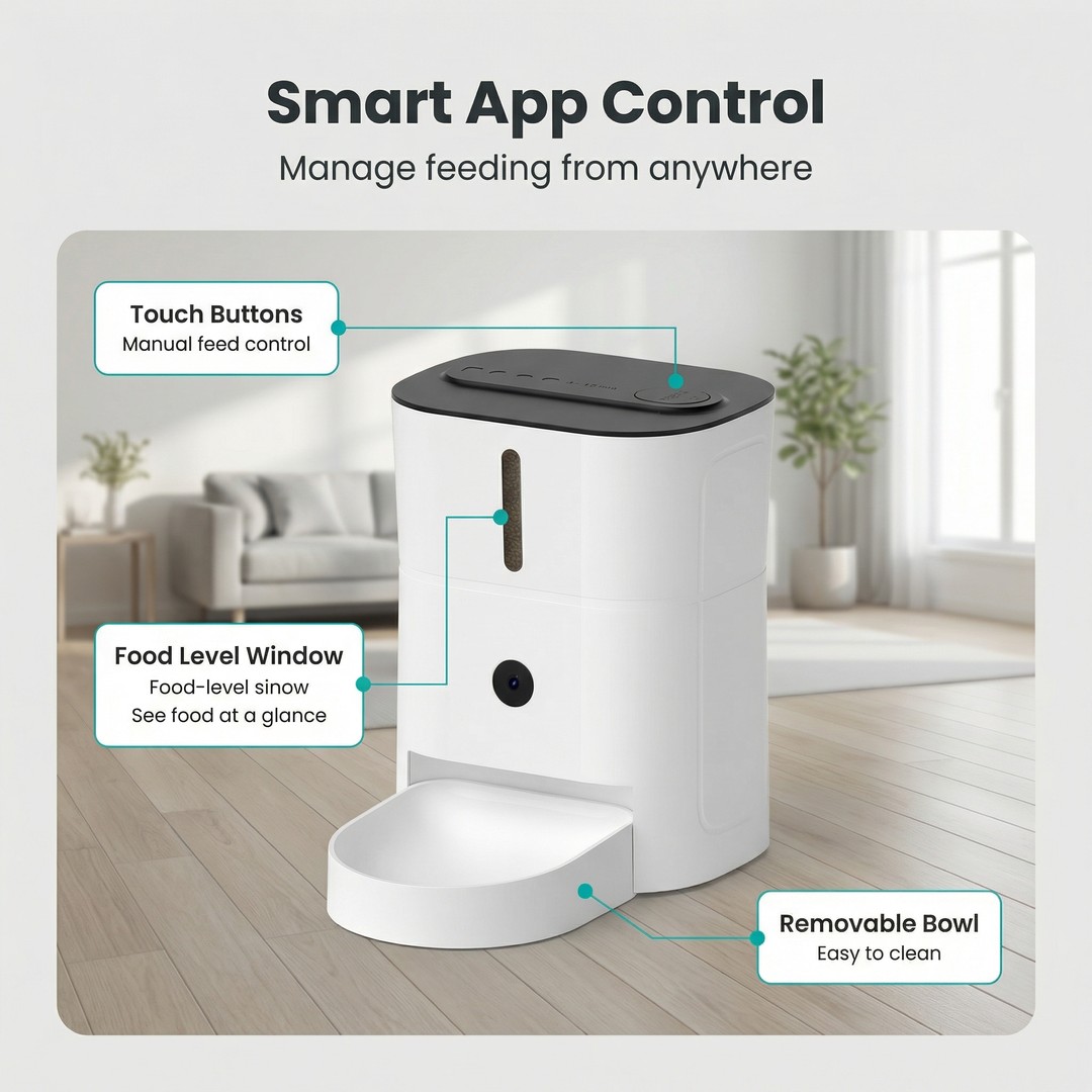 Upgraded Automatic Pet Feeder Battery Backup Remote Monitoring Single Bowl Wall-Mountable Freshness Lock