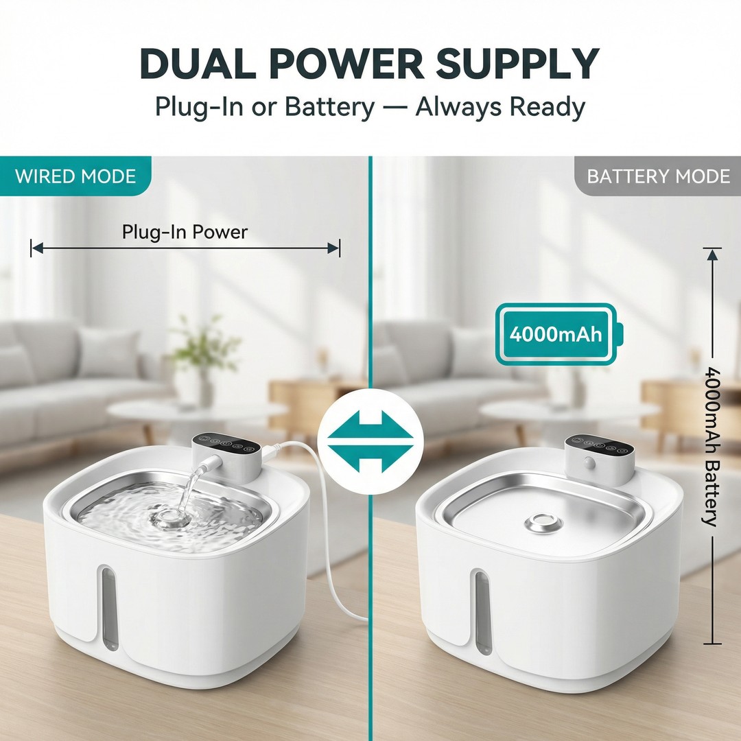 Innovation Award Winner Water Fountain for Cats Triple Filtration System UV Sterilization 3.2L ABS Plastic Flat Bowl