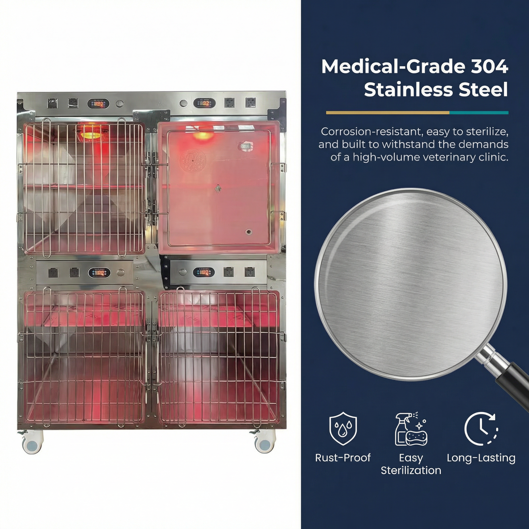 Veterinary Transparent Acrylic Chamber with Adjustable Flow Meter for Cats and Dogs Hospital Clinic Use Oxygen Cage Pet