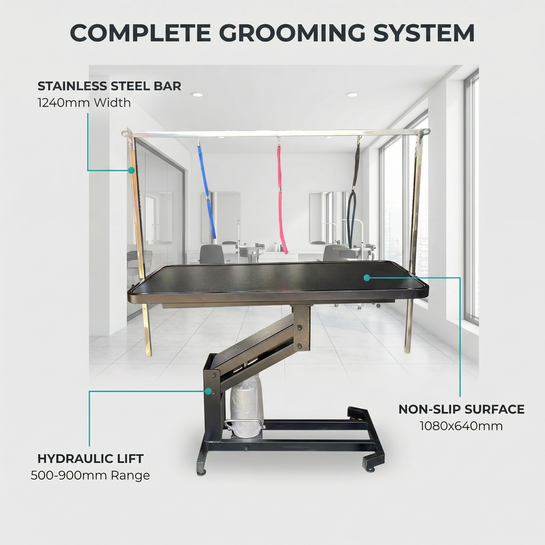 Advanced Pet Care Grooming Tool Sturdy Metal Frame 500-900mm Double Arms for Safe Pet Handling Hydraulic Grooming Table