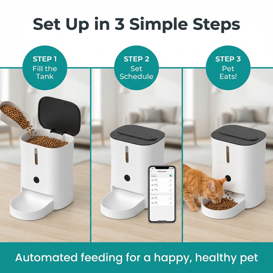 Upgraded Automatic Pet Feeder Battery Backup Remote Monitoring Single Bowl Wall-Mountable Freshness Lock