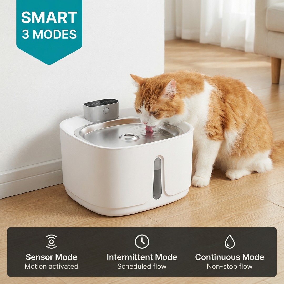 Innovation Award Winner Water Fountain for Cats Triple Filtration System UV Sterilization 3.2L ABS Plastic Flat Bowl