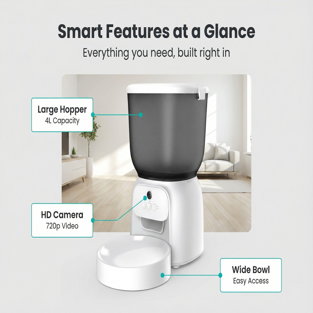 Best Quality Pet Feeder with Camera Gravity Feed Large Capacity 8L Stainless Steel up to 4 Meals Per Day
