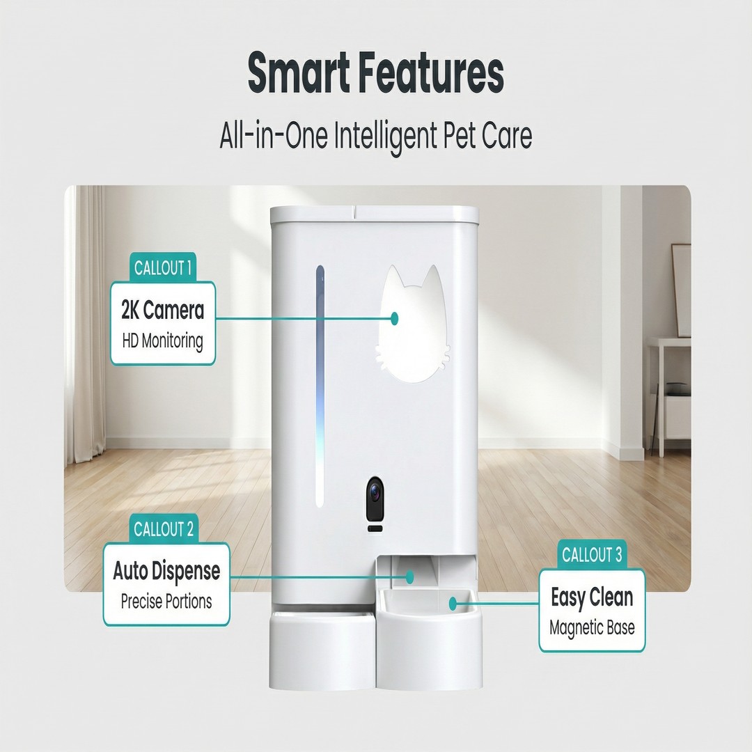 Trending Products 2026 Pet Bowls & Feeders Easy to Clean Night Vision Camera 135oz Eco-Friendly ABS Dual Bowl Design