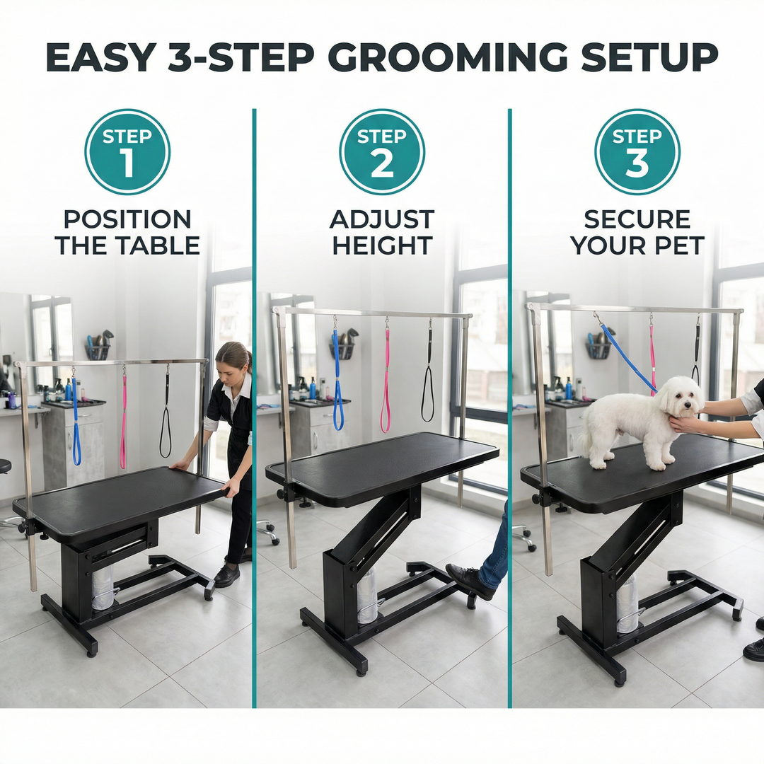 Advanced Pet Care Grooming Tool Sturdy Metal Frame 500-900mm Double Arms for Safe Pet Handling Hydraulic Grooming Table