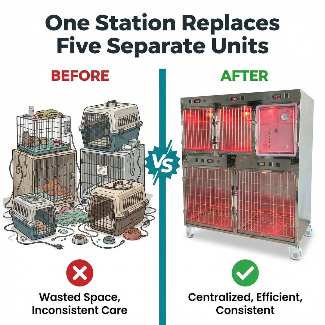 Veterinary Transparent Acrylic Oxygen Cage Chamber with Adjustable Flow Meter for Cats and Dogs Pet Hospital Clinic Use