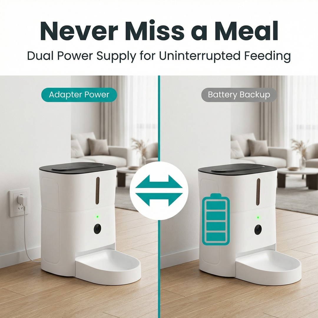 Upgraded Automatic Pet Feeder Battery Backup Remote Monitoring Single Bowl Wall-Mountable Freshness Lock