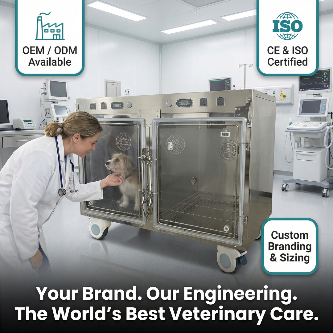 Transparent Acrylic Chamber with Adjustable Flow Meter and Oxygen Cages Veterinary for Cats Dogs Pet Hospital Clinic Use