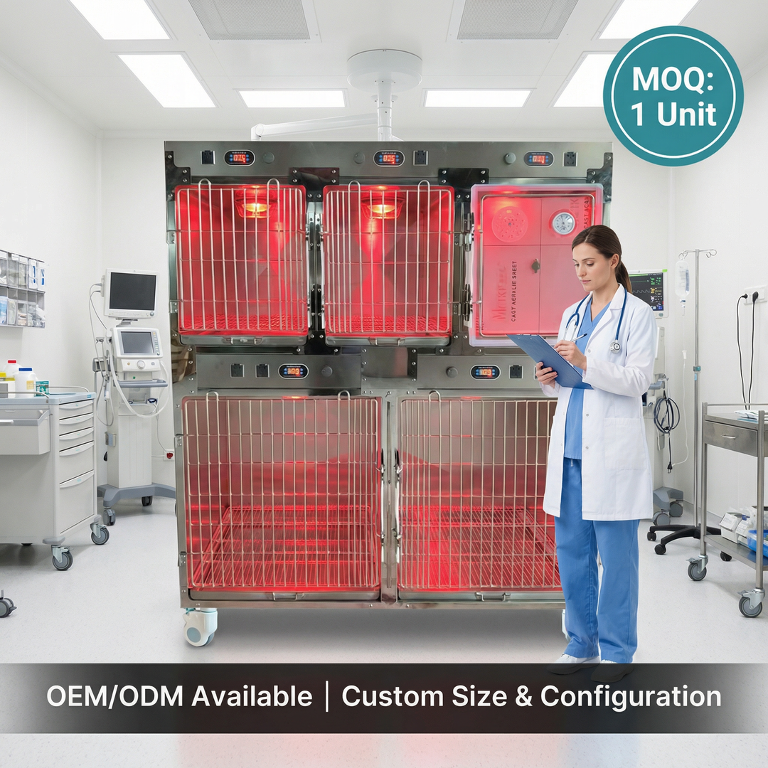 Veterinary Transparent Acrylic Oxygen Cage Chamber with Adjustable Flow Meter for Cats and Dogs Pet Hospital Clinic Use