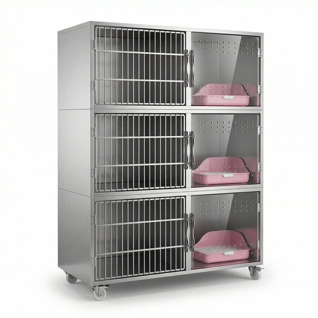 Multi-level Indoor Stainless Steel cat Cage House with Hammock and Ladder for Kittens and Small Pets to Play Rest Sleep