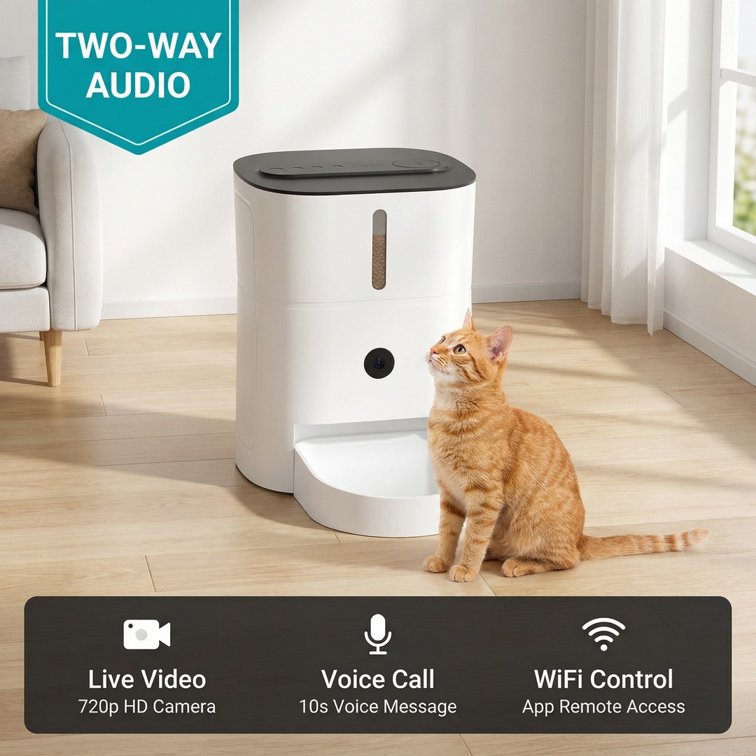 Upgraded Automatic Pet Feeder Battery Backup Remote Monitoring Single Bowl Wall-Mountable Freshness Lock