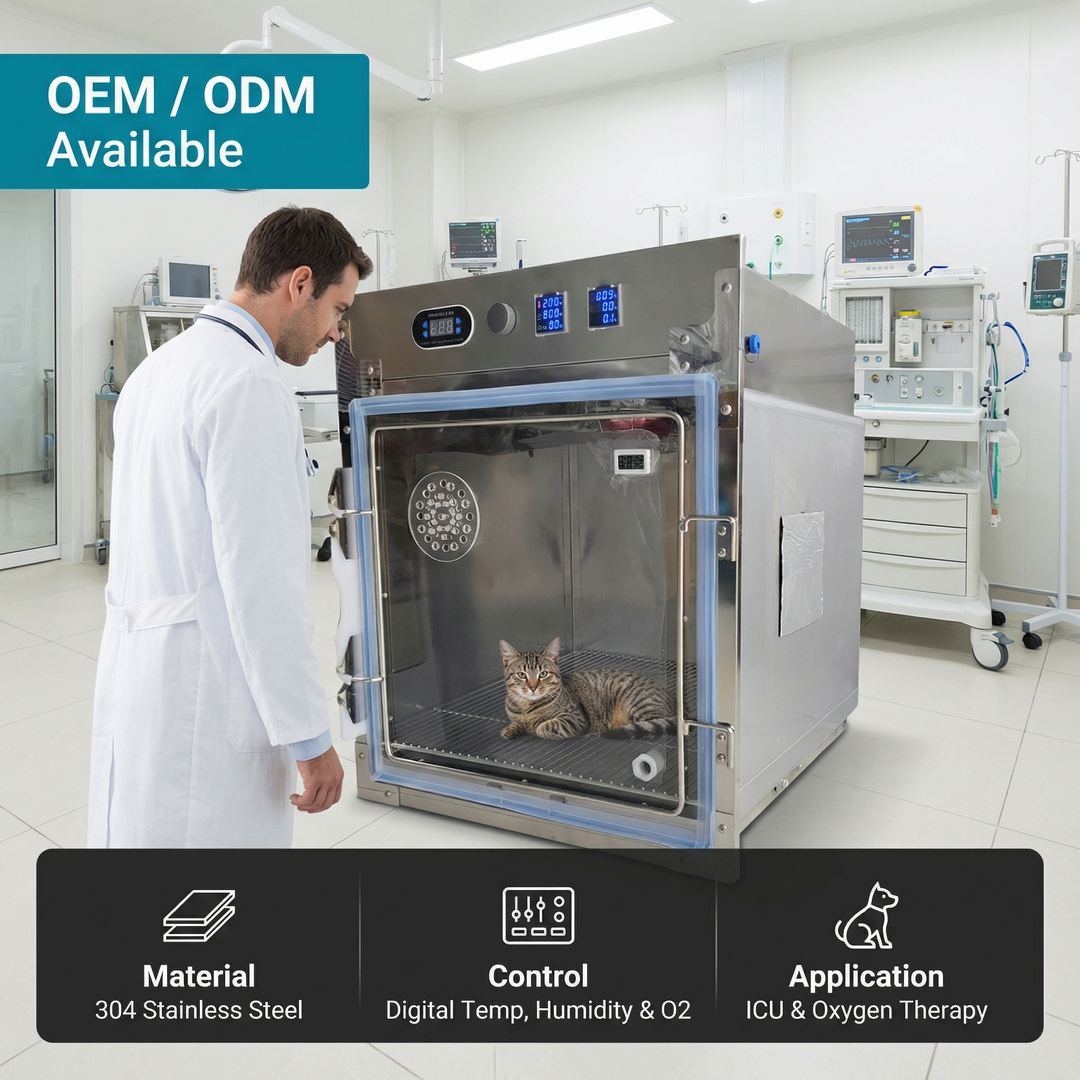 Veterinary Transparent Acrylic Chamber with Adjustable Flow Meter for Pet Hospital Clinic Emergency Oxygen Cage for Cats