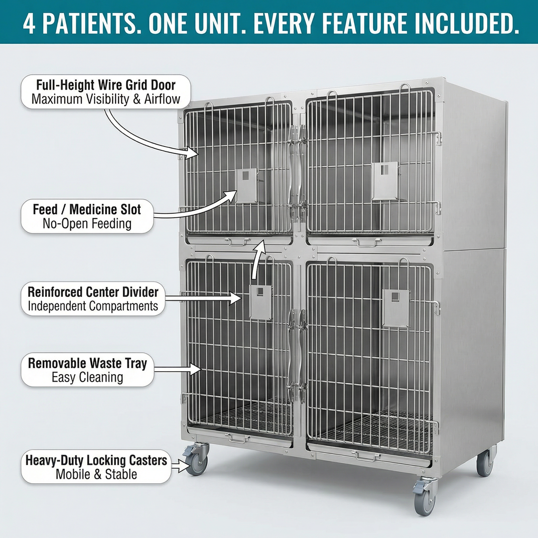 Heavy Duty Commercial Grade Vet Enclosure Stainless Cage for Dogs with Secure Locking System for Routine Animal Boarding