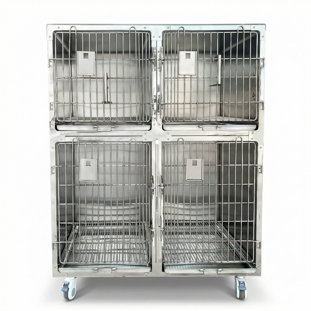 Heavy Duty Commercial Grade Vet Enclosure Stainless Cage for Dogs with Secure Locking System for Routine Animal Boarding