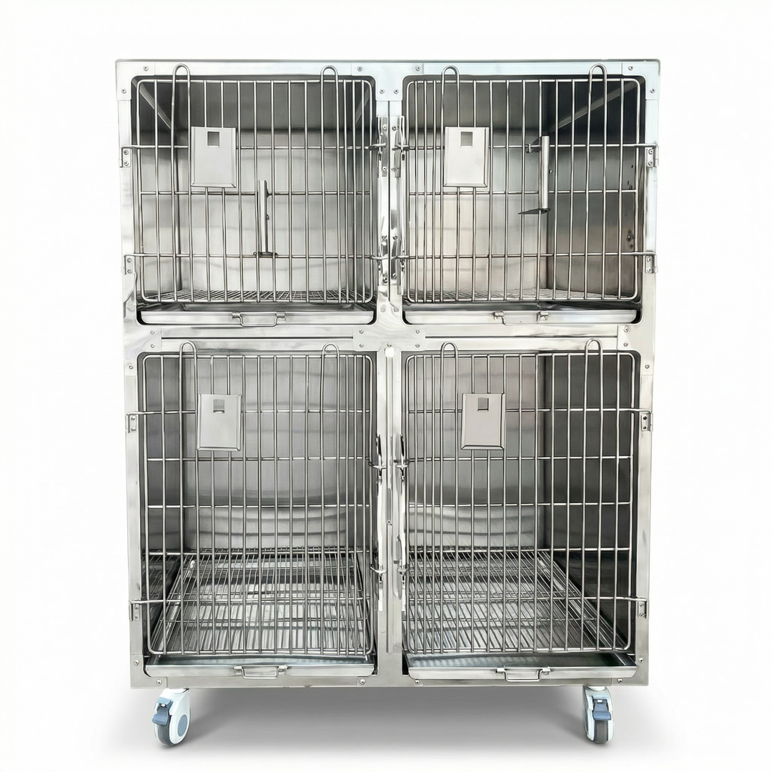 Heavy Duty Commercial Grade Vet Enclosure Stainless Cage for Dogs with Secure Locking System for Routine Animal Boarding