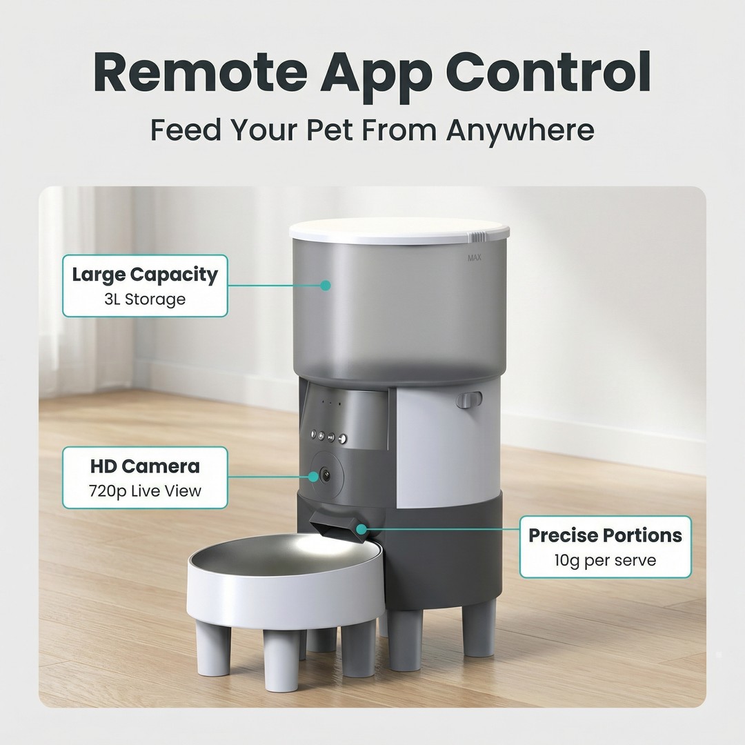 Smart Pet Food Dispenser Dual Power Supply WiFi App Control 6L Food-Grade Material Single Bowl Programmable Schedule