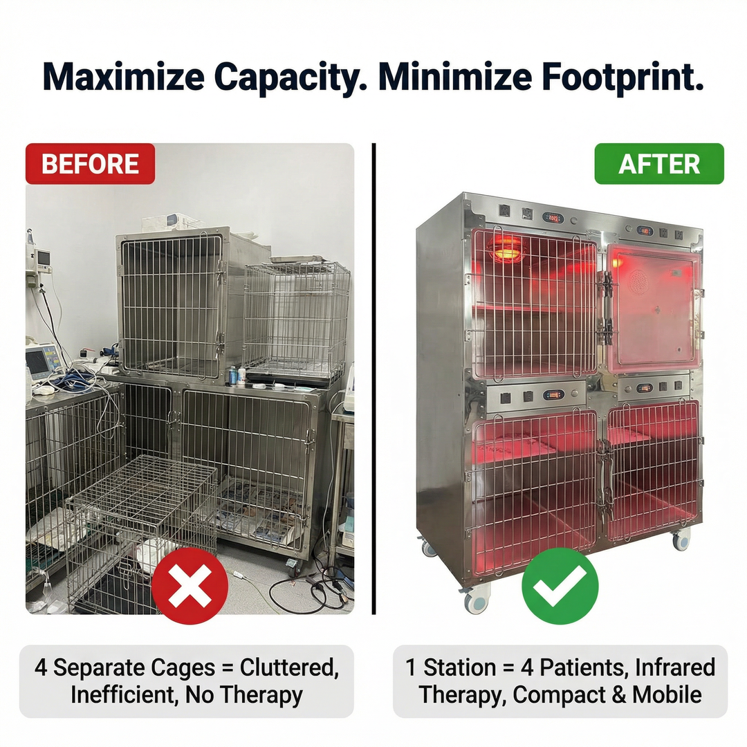 Veterinary Transparent Acrylic Chamber with Adjustable Flow Meter for Cats and Dogs Hospital Clinic Use Oxygen Cage Pet