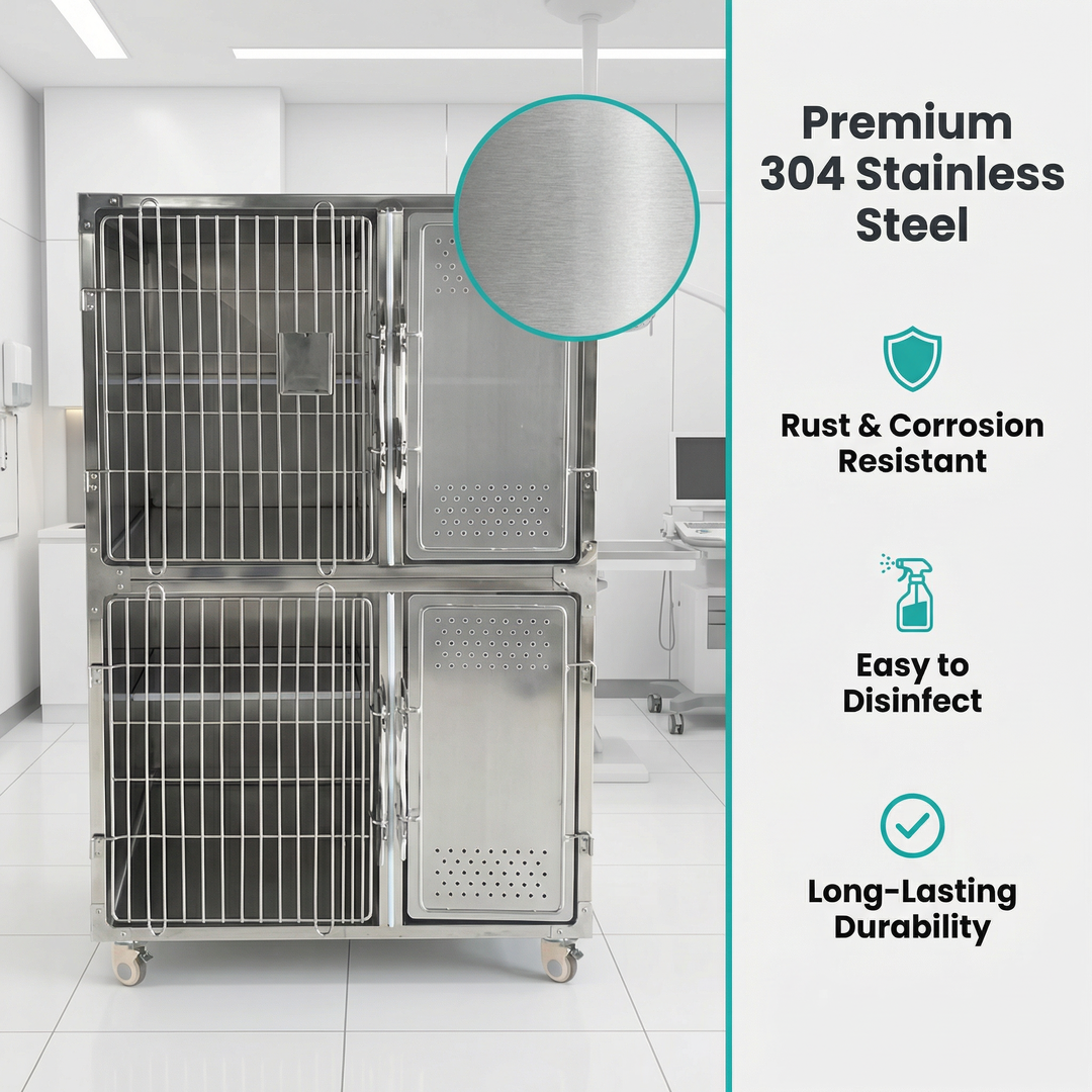 Heavy Duty Foldable Wire Crate with Secure Double Door and Removable Tray for Indoor Outdoor Use Dog Metal Cage for Pets