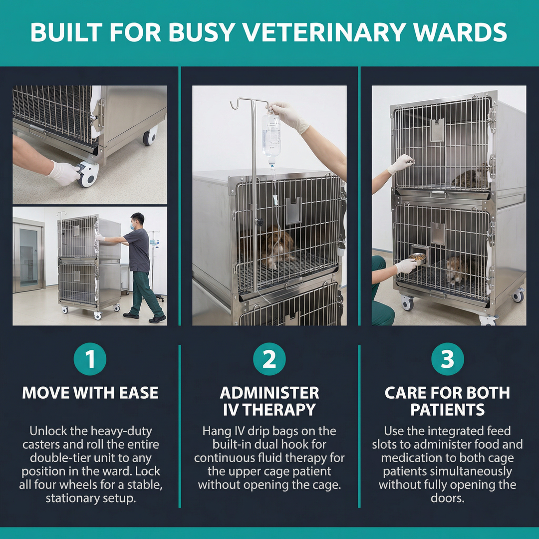 Heavy Duty Commercial Grade Vet Enclosure cat Cage Stainless Steel with Secure Locking System in Modern Animal Hospitals