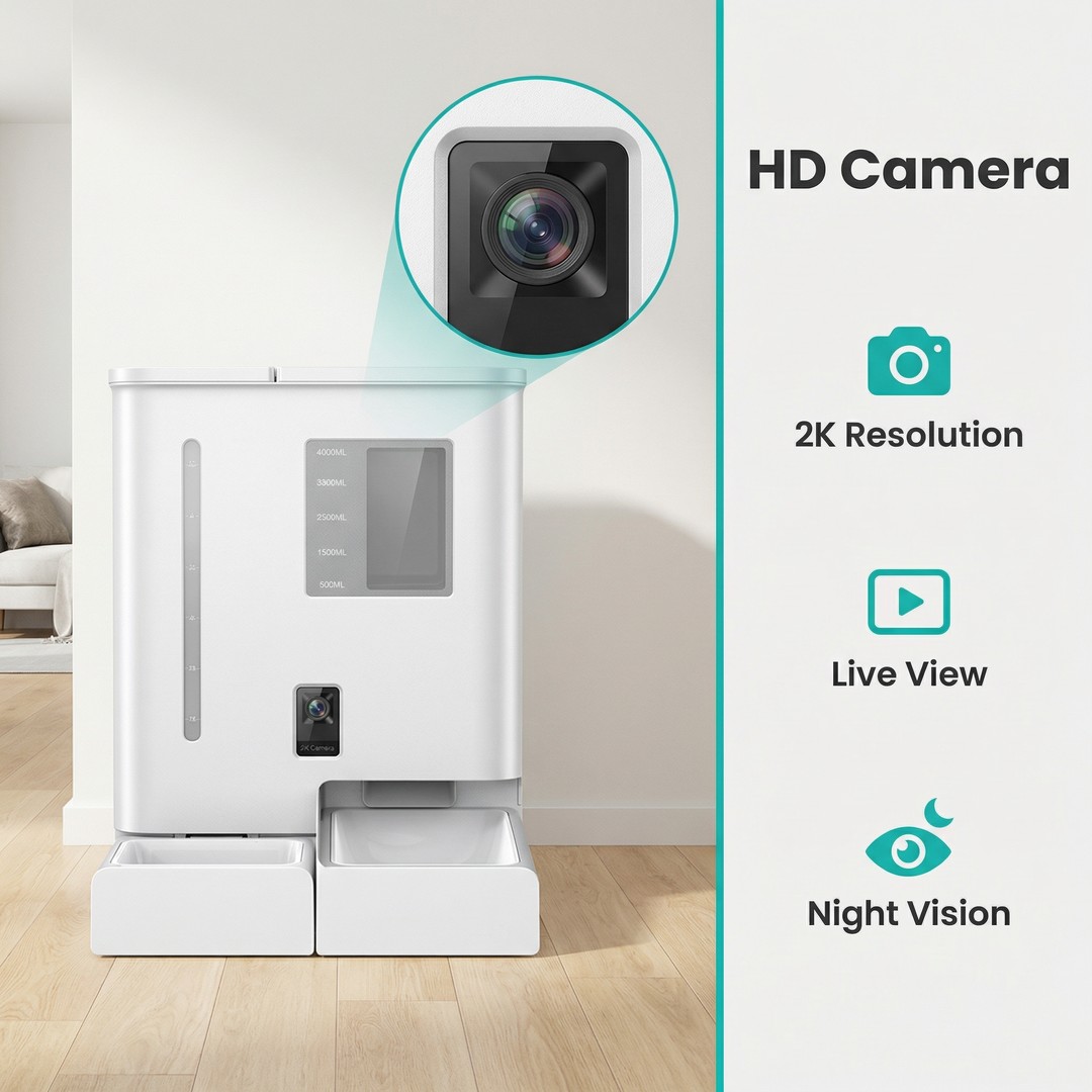 New Arrival 2026 Pet Feeder Automatic Wifi with Camera Microchip Activated Two-Way Audio 2-in-1 Food & Water Durable