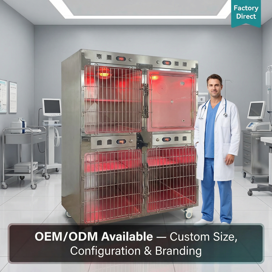 Veterinary Transparent Acrylic Chamber with Adjustable Flow Meter for Cats and Dogs Hospital Clinic Use Oxygen Cage Pet