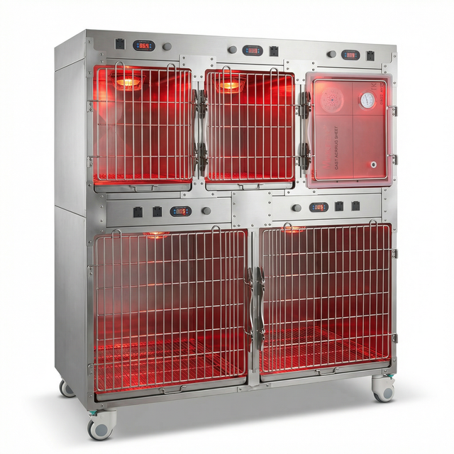 Veterinary Transparent Acrylic Oxygen Cage Chamber with Adjustable Flow Meter for Cats and Dogs Pet Hospital Clinic Use