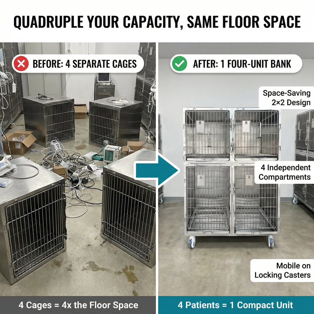 Heavy Duty Commercial Grade Vet Enclosure Stainless Cage for Dogs with Secure Locking System for Routine Animal Boarding