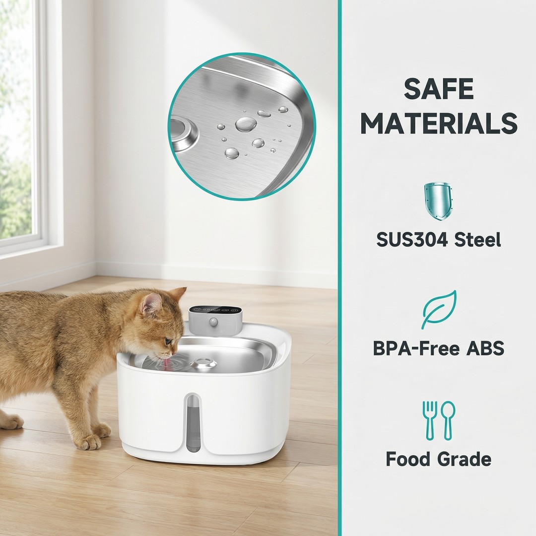 Innovation Award Winner Water Fountain for Cats Triple Filtration System UV Sterilization 3.2L ABS Plastic Flat Bowl