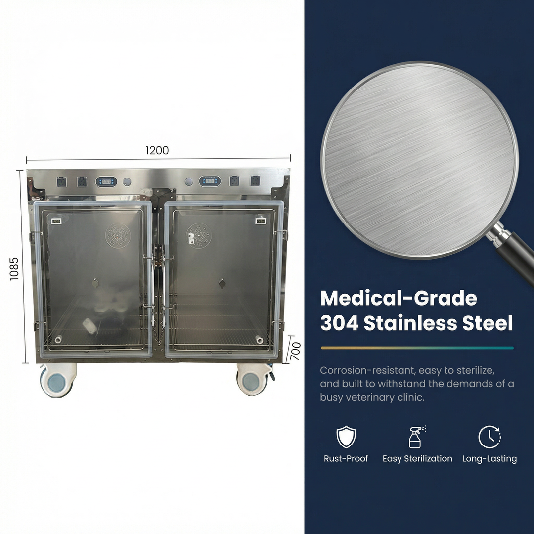 Transparent Acrylic Chamber with Adjustable Flow Meter and Oxygen Cages Veterinary for Cats Dogs Pet Hospital Clinic Use