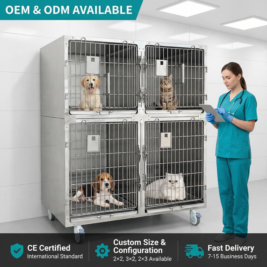 Heavy Duty Commercial Grade Vet Enclosure Stainless Cage for Dogs with Secure Locking System for Routine Animal Boarding