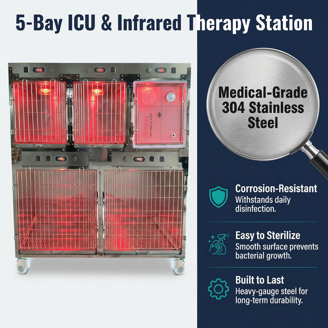 Veterinary Transparent Acrylic Oxygen Cage Chamber with Adjustable Flow Meter for Cats and Dogs Pet Hospital Clinic Use