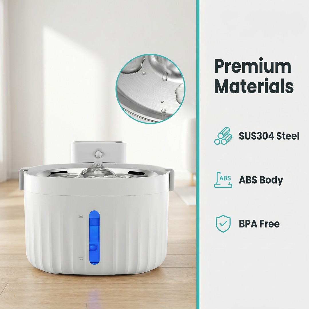 Innovation Award Winner Pet Water Fountain Auto-Circulation 2.6L ABS Plastic Stainless Steel Easy to Clean for Kittens for Dogs