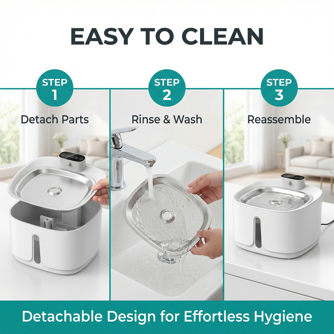 Innovation Award Winner Water Fountain for Cats Triple Filtration System UV Sterilization 3.2L ABS Plastic Flat Bowl