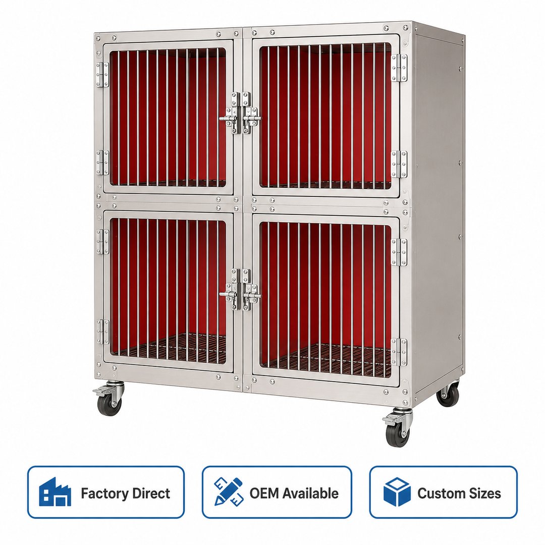 304 Stainless 4-Compartment Veterinary ICU Oxygen Cage