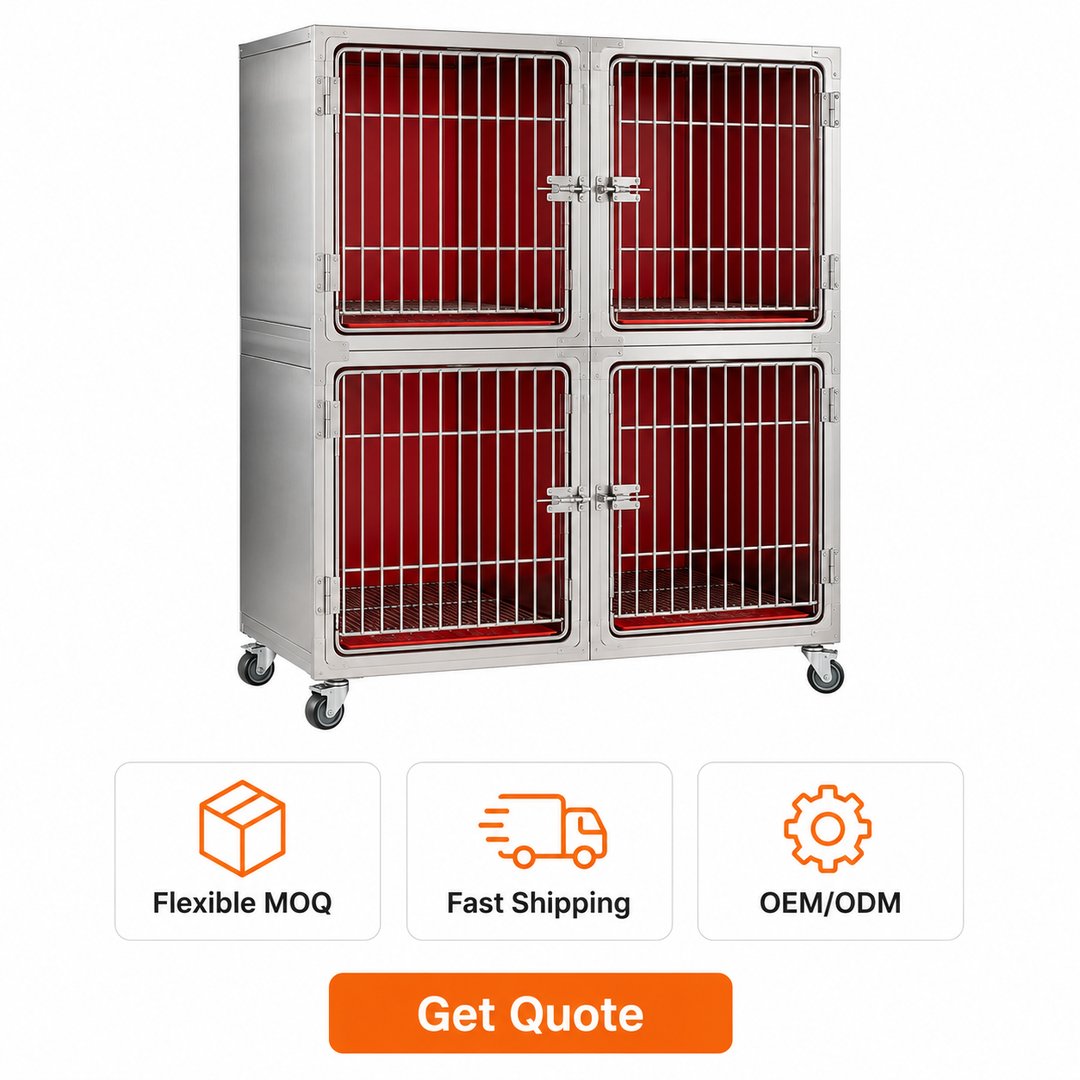 304 Stainless 4-Compartment Veterinary ICU Oxygen Cage