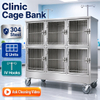 304 Stainless Steel 6 Unit Veterinary Cage Bank