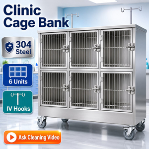 304 Stainless Steel 6 Unit Veterinary Cage Bank