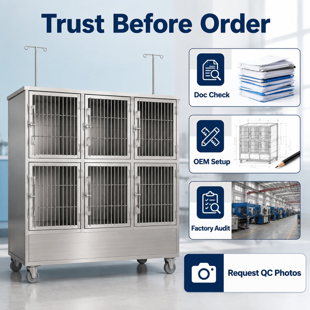 304 Stainless Steel 6 Unit Veterinary Cage Bank