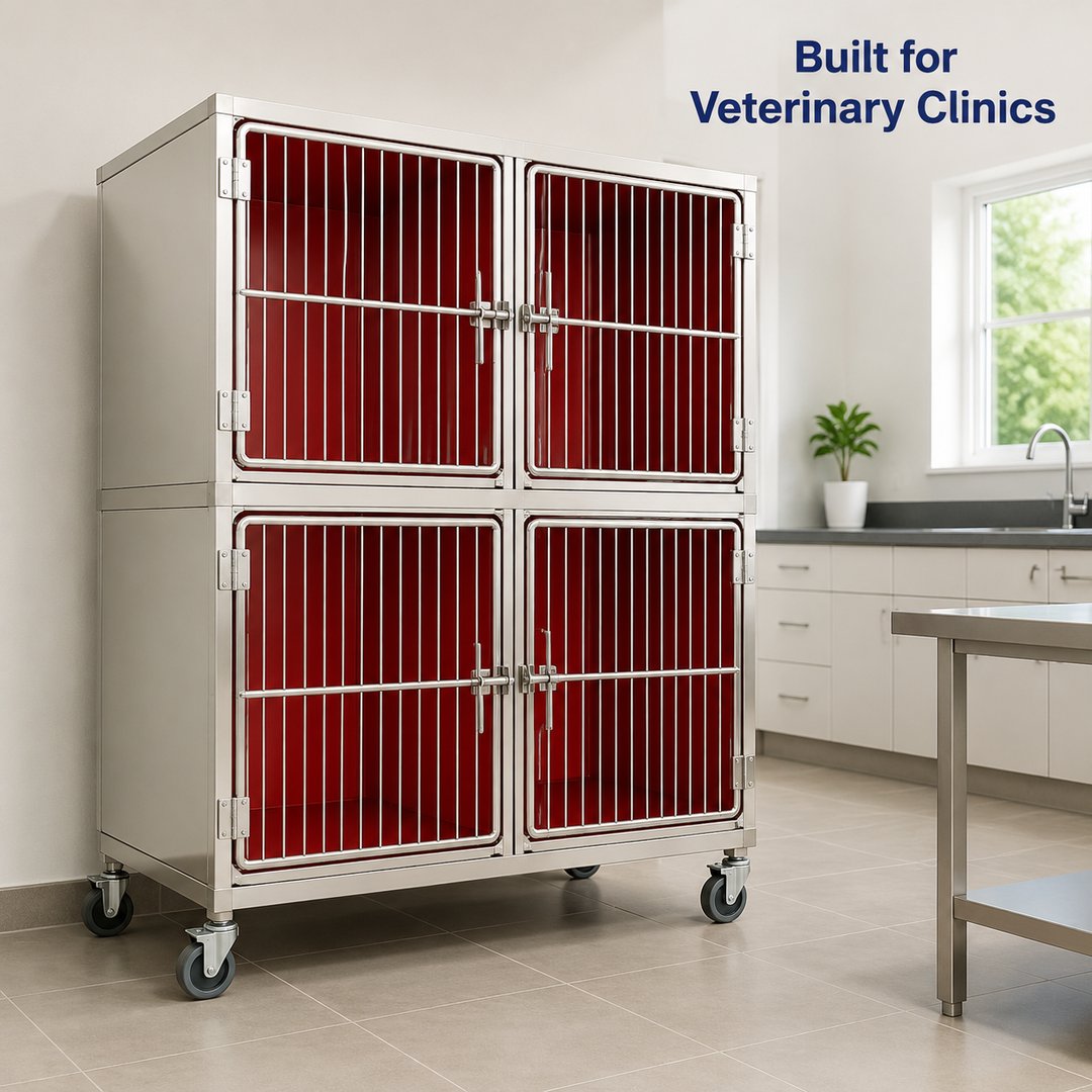 304 Stainless 4-Compartment Veterinary ICU Oxygen Cage