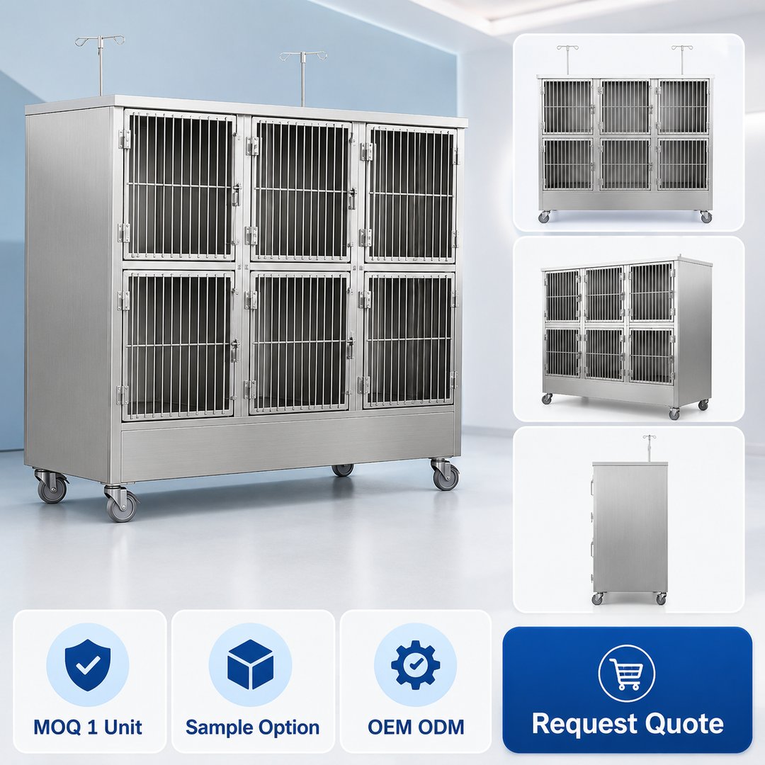 304 Stainless Steel 6 Unit Veterinary Cage Bank