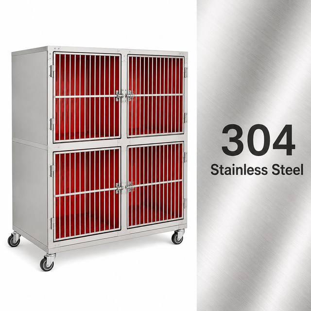 304 Stainless 4-Compartment Veterinary ICU Oxygen Cage