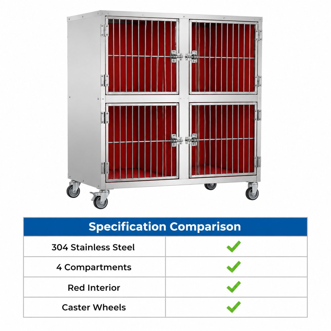 304 Stainless 4-Compartment Veterinary ICU Oxygen Cage