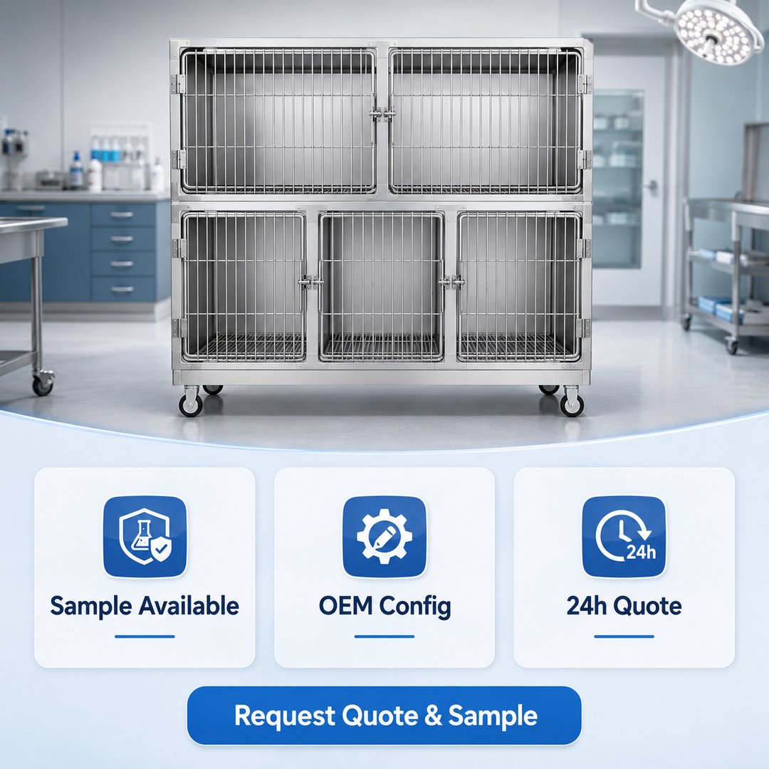 304 Stainless Steel 5-Compartment Veterinary Cage Bank